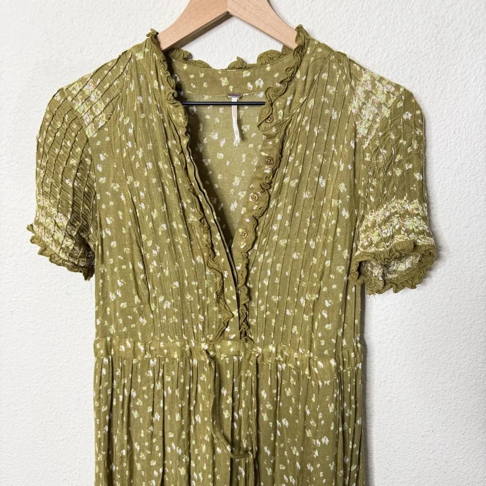 Free People Rare Feeling Maxi Dress Green Kiwi Combo Cottagecore Womens‎ Size XS